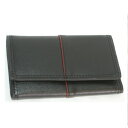 【中古】新品未使用メンズの黒x赤ライン合皮素材の5連キーケース サイズはW7H11cm プレゼントにも最適○C14-103
