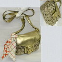 【中古】本物コーチ女性用カラフルリボン付き金色被せ蓋ショルダーバッグ11593