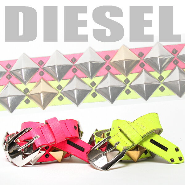 ★DIESELディーゼルレディース★特大ピラミッドスタッズレザーベルト【サイズ80・85・90】【2カラー】die-l-a-24-050