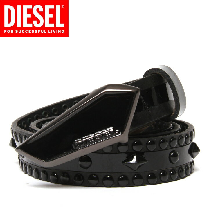 【27％OFF！】★DIESELディーゼルレディース★ロゴ入りバックルスタッズエナメルレザーベルト【サイズ90】【ブラック】die-l-a-28-003