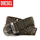 【56％OFF！】★DIESELディーゼルレディース★ロゴ入りバックル穴あきスタッズ本革レザー細ベルト【EYELETTA CINTURA】【サイズ90】【カーキ】die-l-a-28-013