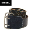 ★DIESEL ディーゼル レディース★ヴィンテージ加工デニム生地切り替えハトメスタッズ本革レザーベルト【2-DENIBE】【サイズ80?90】【ネイビー】die-l-a-4c-107 /d/