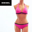 ★DIESEL ディーゼル レディース★ホルターネック ビーチウエア スイムウエア レディース水着 三角ビキニ ビキニ 水着【サイズS・M】【ピンク×ブラック】die-l-a-64-537