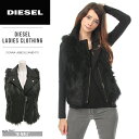 ★DIESEL ディーゼル レディース★フェイクファー ジップアップ ノースリーブジャケット ベスト【W-MALI】【サイズS】【ブラック】die-l-o-68-313
