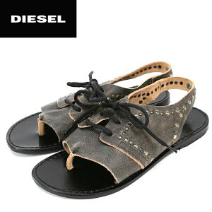 ★DIESEL ディーゼル レディース★ヴィンテージ加工 牛革 本革 フラット ぺたんこ スタッズ トングサンダル レザーサンダル 靴【SPICY】【日本サイズ22.5〜25.5】【ダークブラウン×ブラック】die-l-k-72-129 《メーカー希望小売価格24840円》