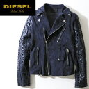 ■DIESEL BLACK GOLD ディーゼル ブラックゴールド メンズ■羊革スウェード×牛革 本革 パンチングレザー レザージャケット ダブルライダースジャケット【LESANG-FS】【サイズ46〜50】【ネイビー】die-m-o-74-434