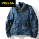 ■DIESEL BLACK GOLD ディーゼル ブラックゴールド メンズ■花柄 刺繍 ウォッシュ加工 デニム フライトジャケット【JINSER-FS】【サイズ46・48・50】【インティゴブルー】die-m-o-74-437