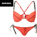 ★DIESEL ディーゼル レディース★バッククロス サイド紐リボン シースルーメッシュ ブラジャー&ショーツ上下セット 下着 アンダーウエア【サイズB70/S・B75/M】【レッド】die-l-i-78-505 《メーカー希望小売価格11,556円》