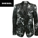 ■DIESEL ディーゼル メンズ■水彩柄 和柄 総柄 微光沢サテン 2B 2釦 シングルブレスト テーラードジャケット【J-HEIMO】【サイズXS〜XL】【ブラック×グレー】die-m-o-80-244