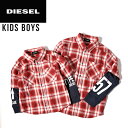 ◆DIESEL KID ディーゼルキッズ ジュニア ボーイ◆フェイクレイヤード チェック柄 子ども服 男の子 長袖シャツ【CARLOK】【SIZE4〜8】【レッド】dik-m-t-a8-310 《メーカー希望小売価格15,070円》