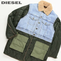 ★DIESEL ディーゼル レディース★異素材切替 ボア デニム キルティング中綿コート【W-SHAYL】【サイズXXS〜S】【ライトインディゴ×オリーブグリーン】die-l-o-d8-028 《メーカー希望小売価格52,800円》