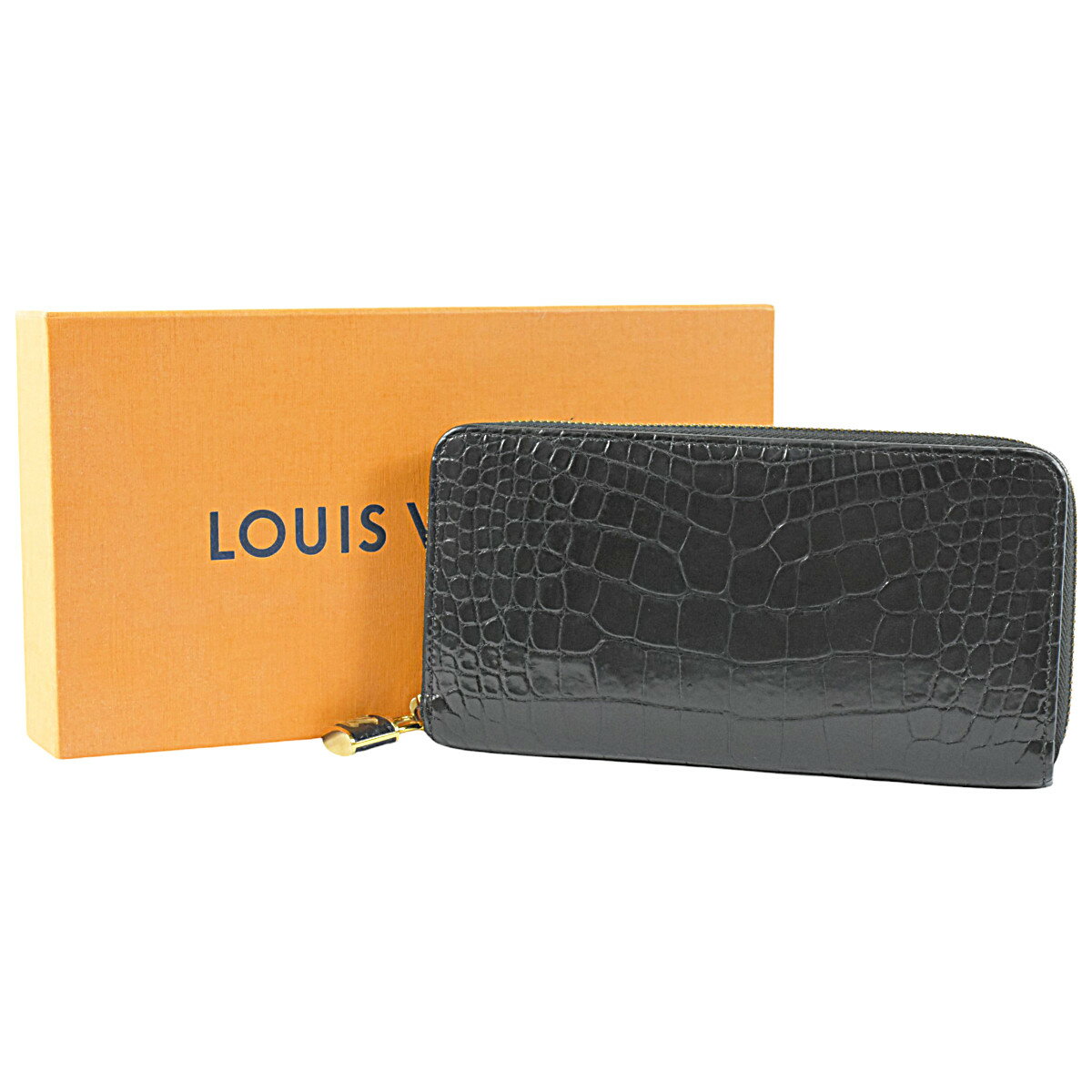 ルイ・ヴィトン 超豪華 クロコダイル アリゲーター メンズ ラウンド長財布 ジッピーウォレット 黒 LOUIS VUITTON【中古】【RCP】