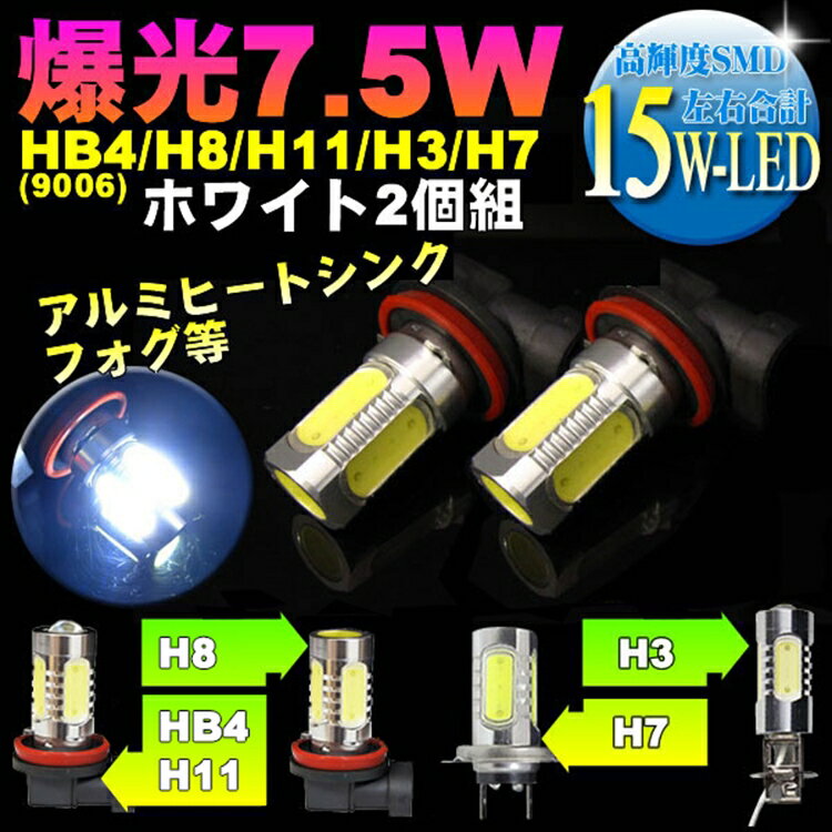 【レビュー記載で送料無料】7.5WSMD フォグ 爆光LEDフォグランプ！H8/HB4/H11/H3/H7/H162個組-1.5W 12V【1023max10】