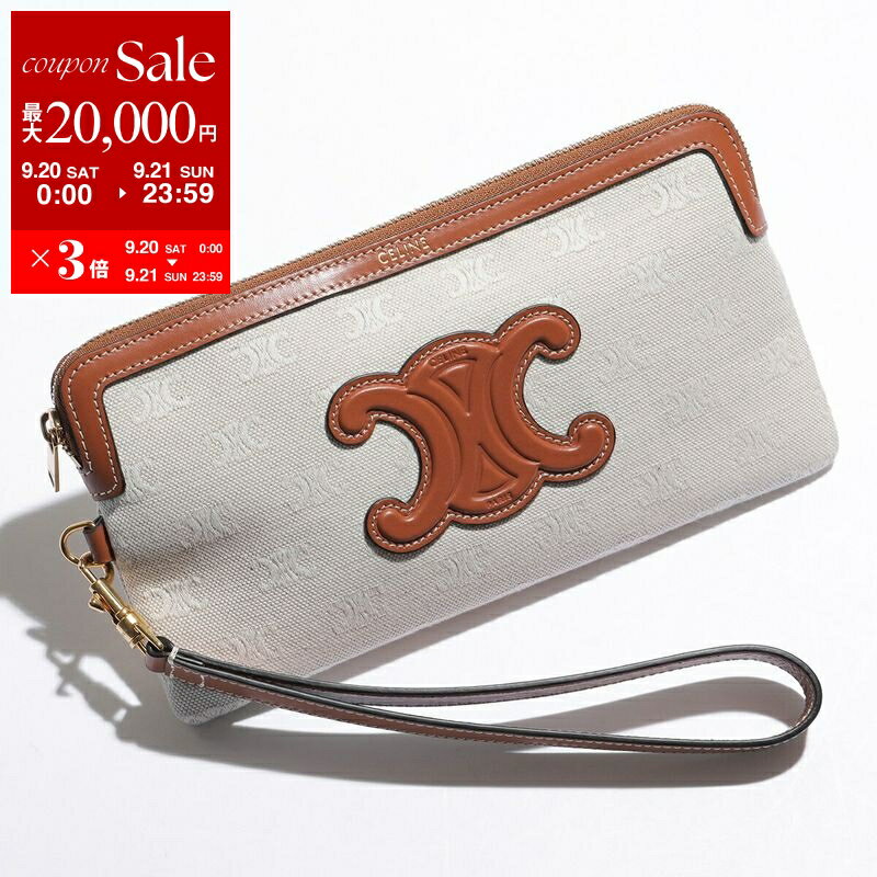【9/20～9/21限定・最大2万円OFFクーポン配布中】CELINE セリーヌ ポーチ Long Pouch with strap 10K672FDZ.02NT レディース トリオンフ リストレット付き クラッチバッグ 鞄 NaturalTan【dc_kikaku】