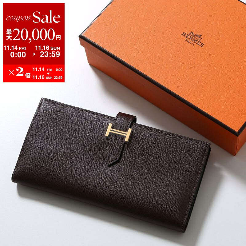 【11/14-11/16限定・最大2万円OFFクーポン配布中】HERMES エルメス 二つ折り長財布 ベアン スフレ Bearn Souffle H084871CC メンズ レディース マダム レザー B刻印 Hメタルロゴ GD金具 MOKA