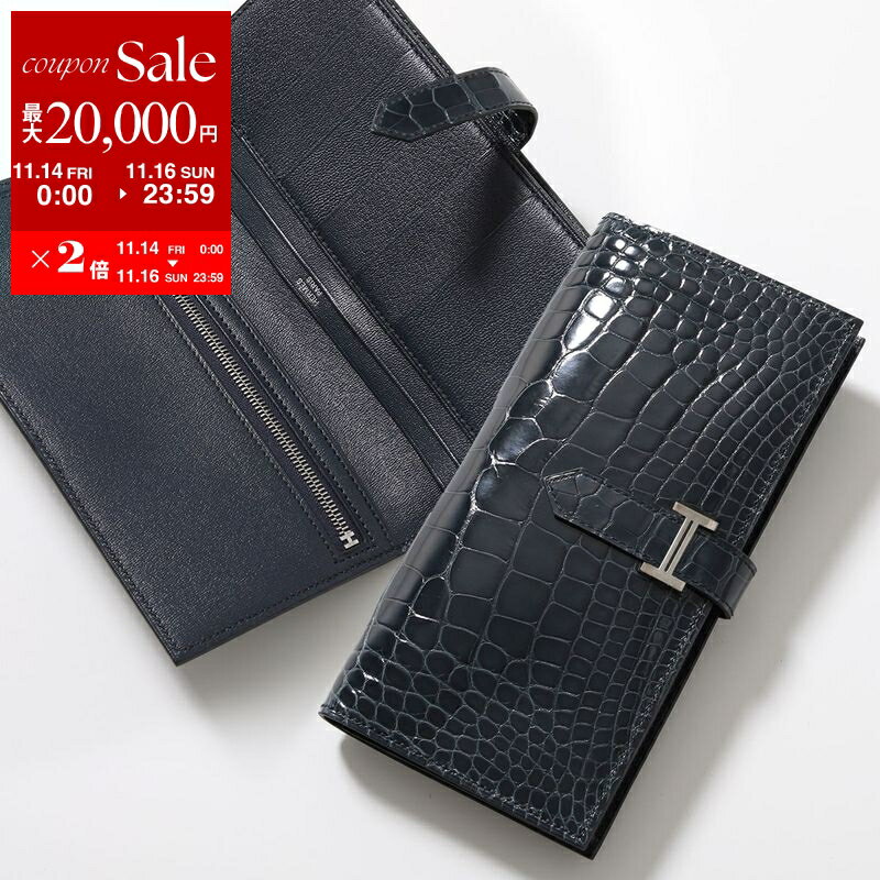 【11/14-11/16限定・最大2万円OFFクーポン配布中】HERMES エルメス 二つ折り長財布 Bearn Souffle ベアン スフレ 047208CK レディース クロコダイル アリゲーターレザー U刻印 Hメタルロゴ SV金具 VERT-ROUSSEAU ヴェールルソー
