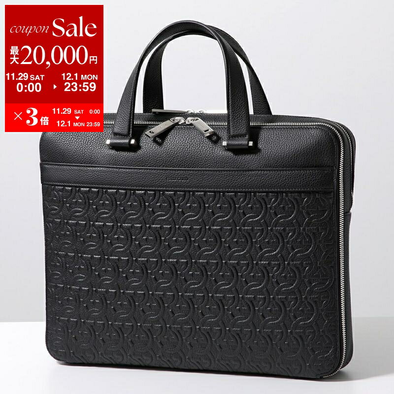 【最大2万円OFFクーポン対象・11/29～12/1限定】FERRAGAMO フェラガモ ブリーフケース 24 1364 メンズ ガンチーニ レザー ビジネスバッグ ロゴ 鞄 001/NERO