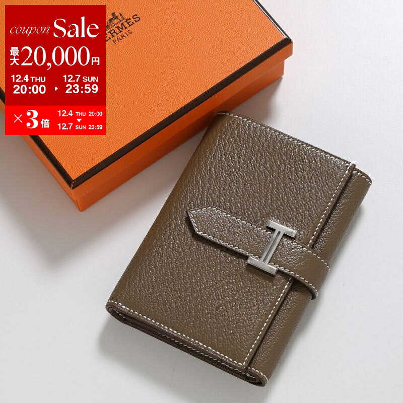 【最大2万円OFFクーポン対象・12/4-20時～】HERMES エルメス 三つ折り財布 ベアン コンビネ BEARN COMBINE 082876CK レディース シェーブル レザー B刻印 スモール ミニ財布 Hメタルロゴ SV金具 ETOUPE エトゥープ【dc_kikaku】