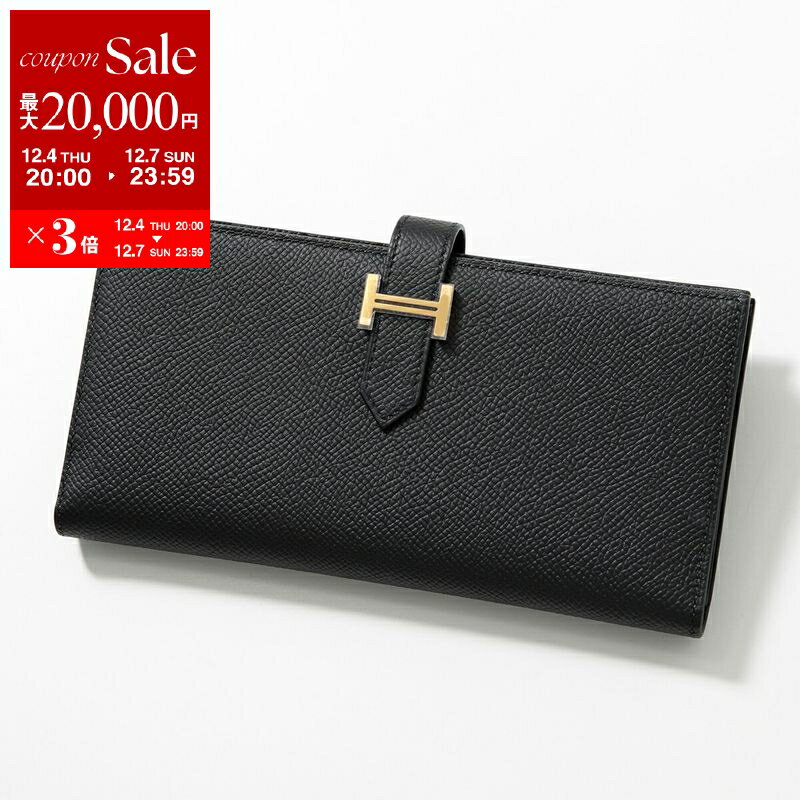 HERMES エルメス 二つ折り長財布 Bearn Souffle ベアン スフレ 039785CC レディース エプソン レザー W刻印 Hメタルロゴ GD金具 ブラック NOIR【dc_kikaku】