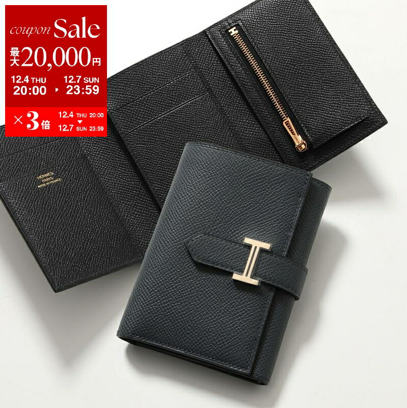 【最大2万円OFFクーポン対象・12/4-20時～】HERMES エルメス 三つ折り財布 BEARN COMBINE VERSO ベアン コンビネ ヴェルソ H082983CP レディース エプソン バイカラーレザー ミニ財布 W刻印 Hロゴメタル GD金具 GRIS-MISTY/NOIR【dc_kikaku】