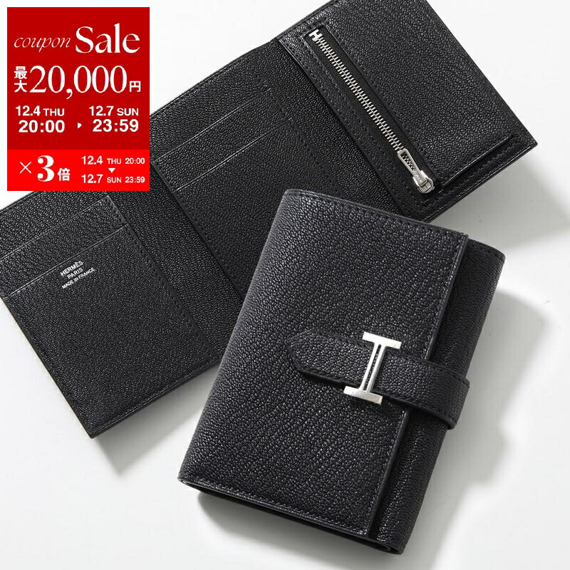 【最大2万円OFFクーポン対象・12/4-20時～】HERMES エルメス 三つ折り財布 BEARN COMBINE ベアン コンビネ 082876CK レディース シェーブル レザー B刻印 スモール ミニ財布 Hメタルロゴ SV金具 NOIR ノワール ブラック【dc_kikaku】