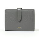 【2,000円OFFクーポン対象!11月1日限定】CELINE セリーヌ 10B643BFP.10DC Midium Strap Wallet ストラップ レザー 二つ折り財布 ミディアム スモール財布 Grey レディース
