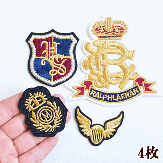 アイロン接着可 エンブレム 刺繍ワッペン4枚セット《 入園 入学 ハンドメイド 手芸 ワッペン ししゅう アイロン 簡単 男の子 女の子 福袋 紋章 》