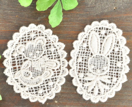 うさぎ&テディベアー レースモチーフ 2枚 《 ワッペン ウサギ くま クマ 入園 入学 ケミカルレース ケミカル レース 手芸用レース モチーフレース ハンドメイド 手芸 手作り djh23 》