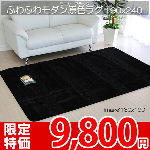 【レビューで5倍】●黒で大人の住空間完成！大人黒ラグ●モニカ190×240cmブラック●【HLS_DU】【夏用】【サマーセール】【Aug08P3】