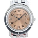 【HERMES】エルメス クリッパー CL4.210 ステンレススチール シルバー クオーツ レディース ピンクゴールド文字盤 腕時計【中古】A-ランク