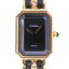 【CHANEL】シャネル プルミエールL GP×レザー ゴールド クオーツ レディース 黒文字盤 腕時計【中古】