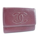 【CHANEL】シャネル 小銭入れ カードケース マットキャビアスキン 赤 レディース コインケース【中古】