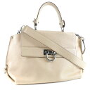 【Salvatore Ferragamo】サルヴァトーレフェラガモ 2WAYショルダー ガンチーニ レザー ベージュ レディース ハンドバッグ【中古】Aランク