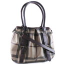 【BURBERRY】バーバリー 2WAYショルダー PVCコーティングキャンバス×レザー ブラウン レディース トートバッグ【中古】A-ランク