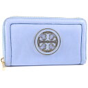 【Tory Burch】トリーバーチ ラウンドファスナー カーフ 水色 レディース 長財布【中古】