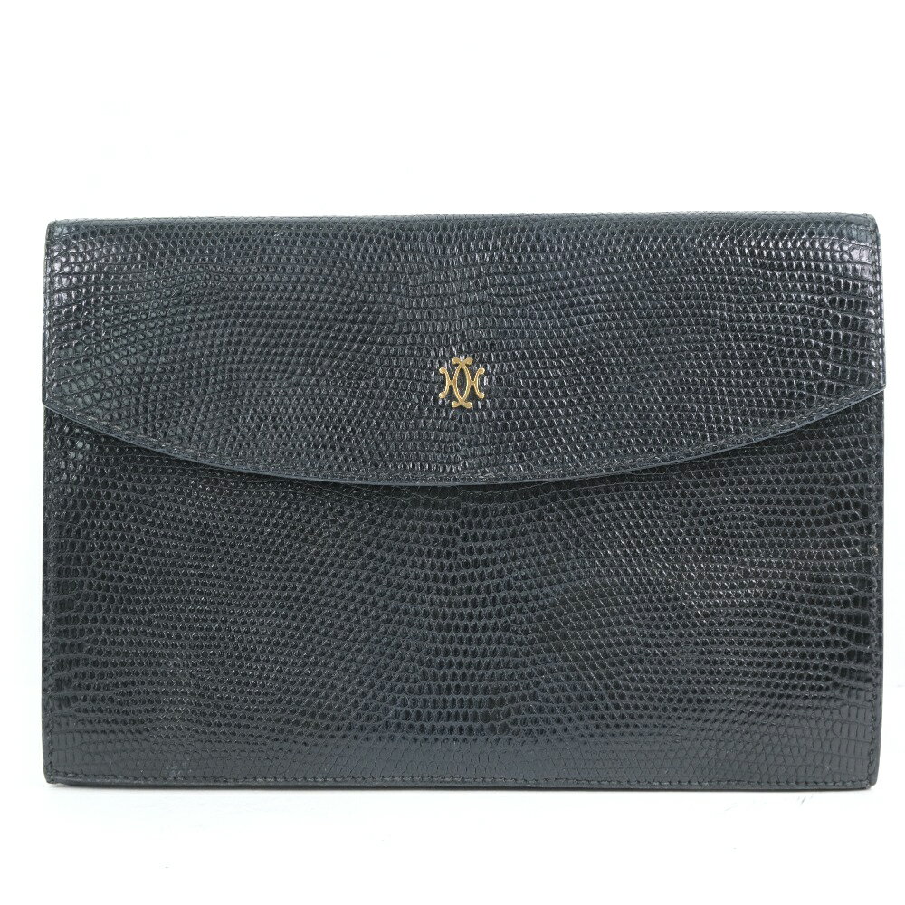 【HERMES】エルメス ドキュメント ケース ヴィンテージ リザード 黒 ユニセックス ポーチ【中古】