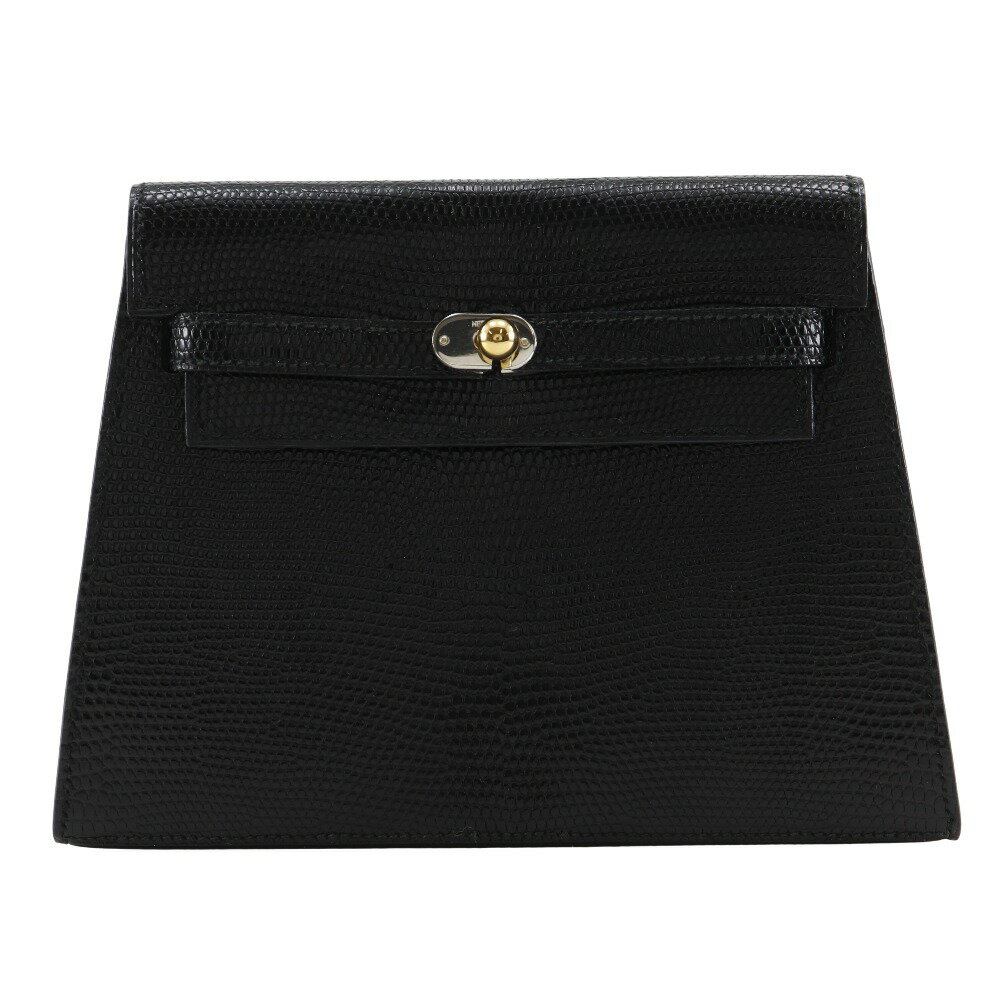 エルメス HERMES ケリークラッチ クラッチバッグ ヴィンテージ リザード フランス製 1990年 黒 〇T ベルト金具 Kelly clutch レディース【中古】