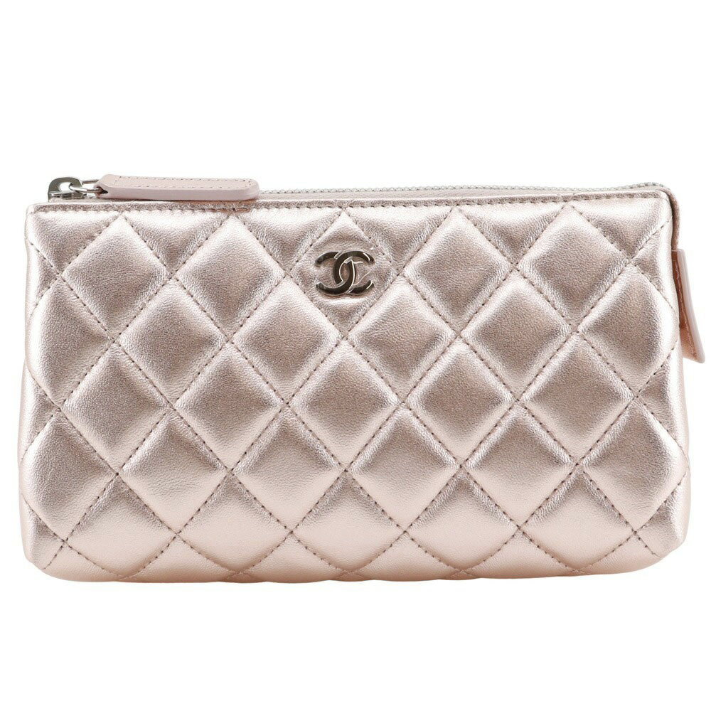 【スーパーセール10%OFF対象】シャネル CHANEL マトラッセ ポーチ A69259 ラムスキン 2015年 メタリックピンク ファスナー Matelasse レディース【中古】A+ランク