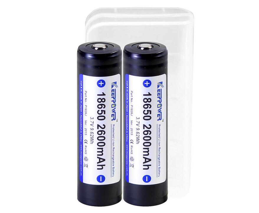 リチウムイオン電池 18650 KEEPPOWER 2600mAh 3.7V 保護回路付き　リチウムイオンバッテリー　充電池　2本セット パナソニック製 セル SEIKO製 PCB(保護)回路搭載 フラッシュライト/懐中電灯用　送料無料