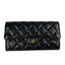 シャネル CHANEL マトラッセ 二つ折り長財布 A80758 ブラック ウォレット レディース【中古】