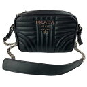 プラダ PRADA ダイアグラムチェーンショルダーバッグ 1BH084 ブラック レディース【中古】