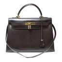 エルメス HERMES ケリー32 ボックスカーフ ○X刻 ショコラ ゴールド金具 ハンドバッグ レディース【中古】