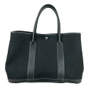 エルメス HERMES ガーデンパーティPM キャンバス レザー ブラック トートバッグ レディース メンズ【中古】