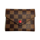 ルイ・ヴィトン LOUIS VUITTON ポルトフォイユ・ヴィクトリーヌ N41659 ダミエ×ルージュ レディース 三つ折り財布【中古】