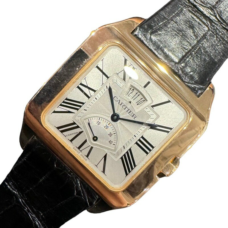 カルティエ Cartier サントス デュモン カレンダー&パワーリザーブ W2020067 ホワイト K18PG 手巻き メンズ 腕時計【中古】