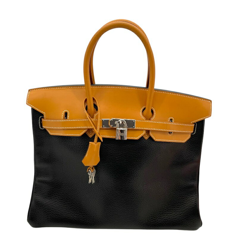 エルメス HERMES バーキン35 □F刻 ブラック ナチュラル シルバー金具 アルデンヌ・ヴァッシュ レディース トートバッグ【中古】