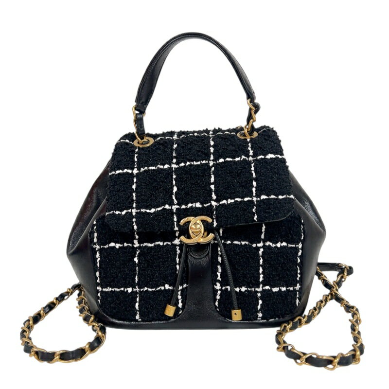 【★最大40,000円OFFクーポン配布中！9/26まで】シャネル CHANEL ツイードバックパック AS4493 ブラック　ゴールド金具 ラムスキン/ツイード レディース リュック・デイパック【中古】