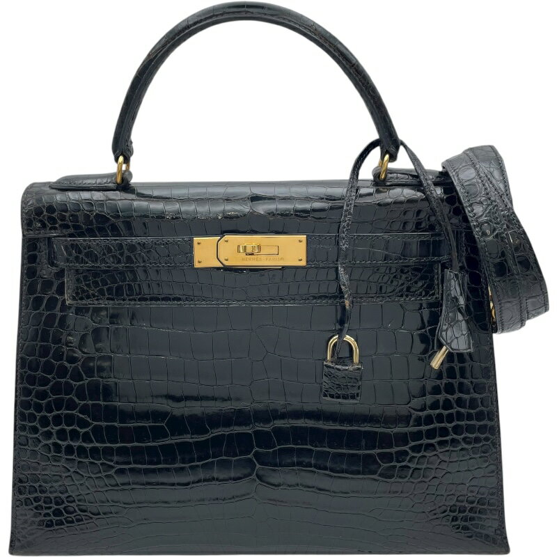 エルメス HERMES ケリー28 外縫い ○V刻 ブラック GD金具 ポロサスリセ レディース ショルダーバッグ【中古】