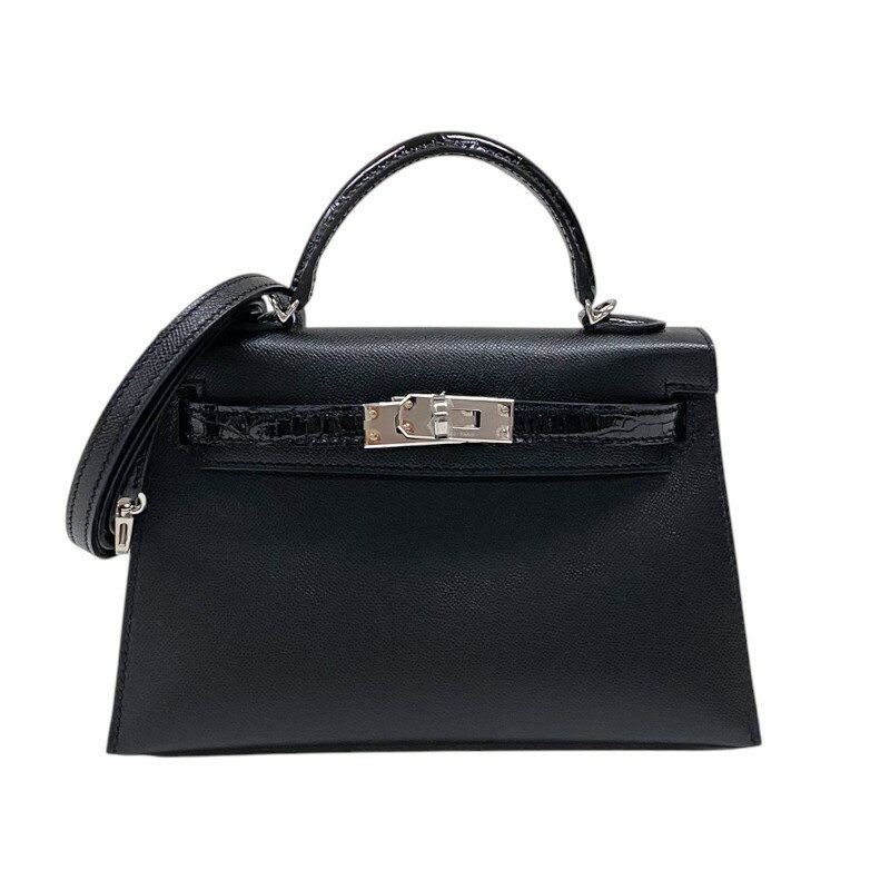 エルメス HERMES ミニケリー2 タッチ W刻 ブラック シルバー金具 マダム アリゲーター レディース ハンドバッグ ショルダーバッグ【中古】