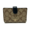 コーチ COACH 二つ折り財布 レザー PVC シグネチャー L字ファスナー F23553 コンパクトウォレット レディース メンズ ベージュ / ブラック 新品同様 中古 mah19061